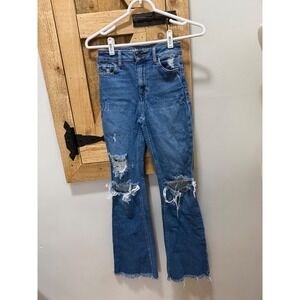 Idyllwind Flare Jeans Distressed Ripped Knee Raw Hem Medium Wash